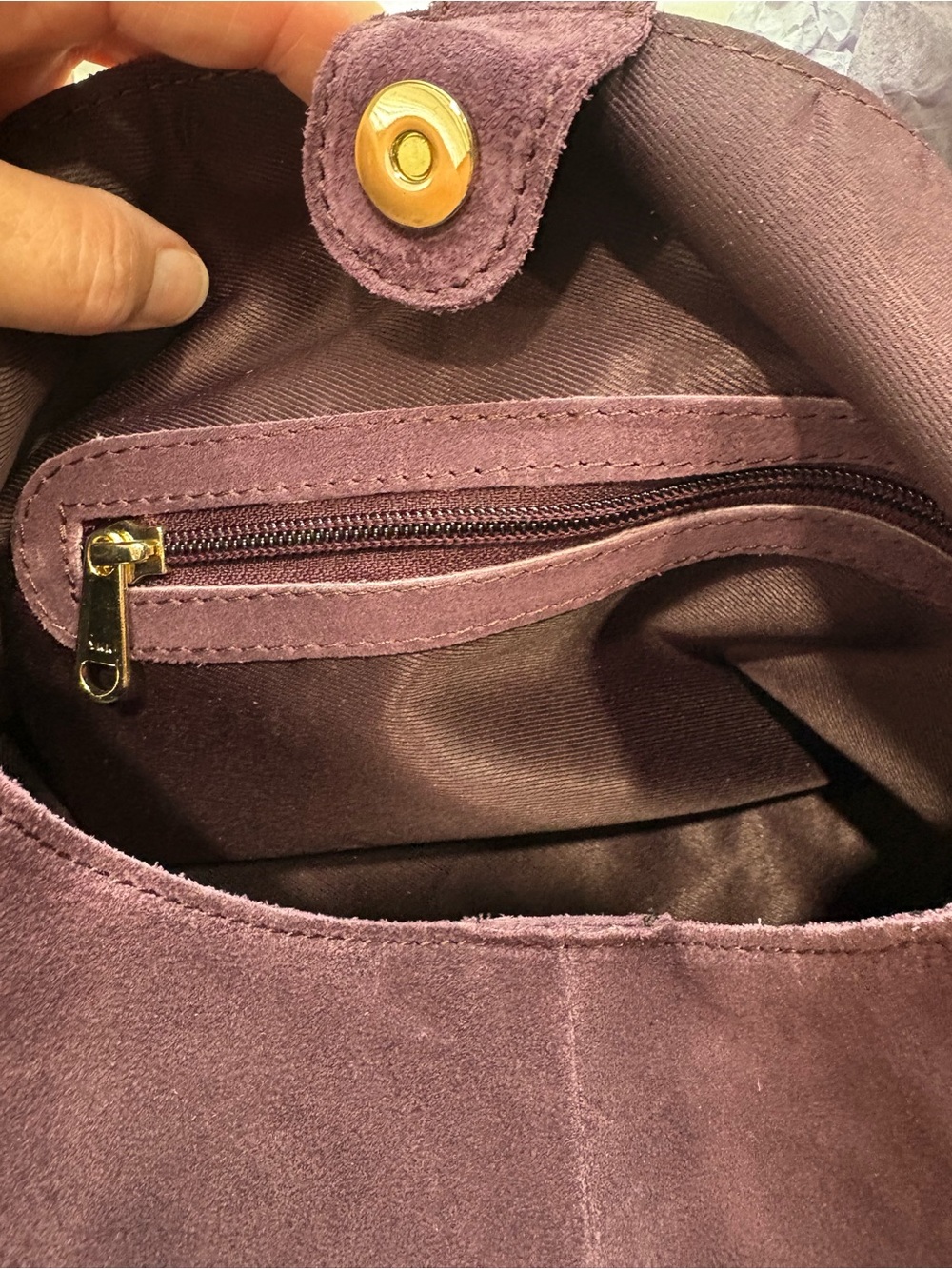 NWT Geniune Leather Suede Slouch Hobo Shoulder Bag in Deep Plum - Picture 10 of 12